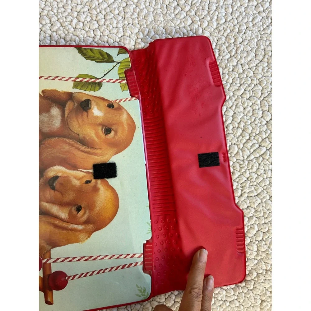 Vintage 1992 Mead Trapper Keeper Golden Retriever Puppies Red 3 Ring Binder 90s